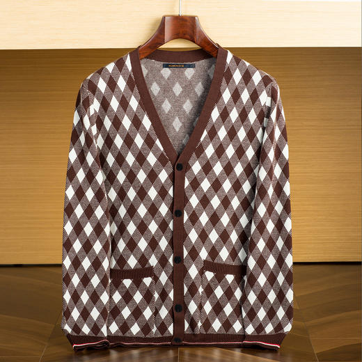 27DKCF2392【棋盘格】罗蒙经典爆款针织开衫男时尚百搭针织外套男舒适男式针织衫 商品图1