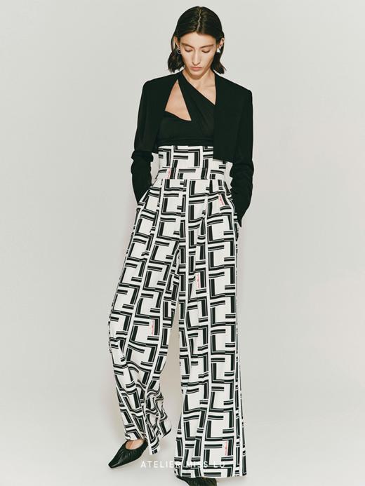 【迷宫】品牌定制字母印花超高腰挺括阔腿长裤 商品图3