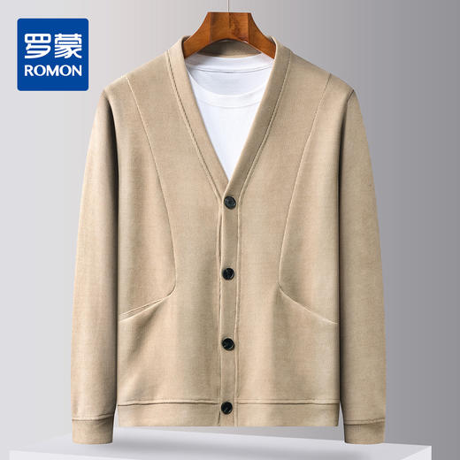 【灯芯绒】罗蒙时尚开衫外套男大V领针织衫男士外套百搭夹克男外套 商品图0