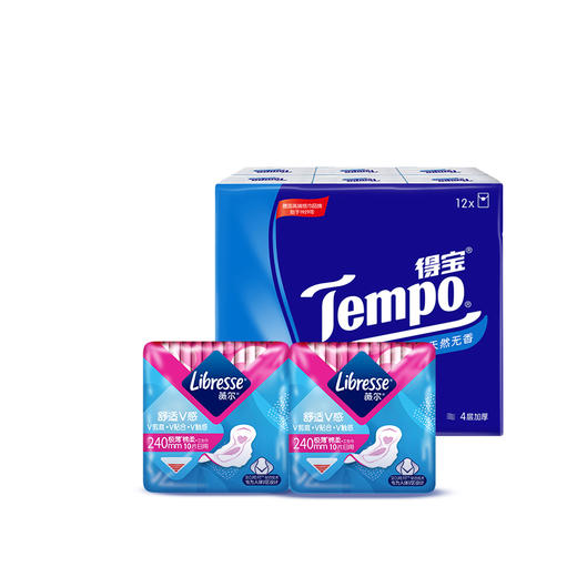 Libresse薇尔舒适V感240日用10片×2包得宝无香手帕纸12包 商品图8