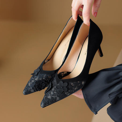 法式气质尖头浅口单鞋，黑色细跟高跟鞋YS&516 商品图1