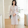 精纺华夫格提花面料 深秋加厚西装裙 黄金腰比剪裁 米思阳2026春季新款气质温柔风连衣裙粉色收腰裙子0007 商品缩略图2