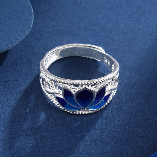 子佩集S990银【荷花福来】戒指【MXJZ020】花丝珐琅彩蓝色荷花莲花2401 商品图1