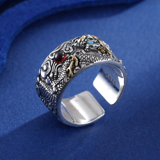 子佩集S925银【纵横四海】戒指【SSR197】带金色仿古龙2401 商品图0