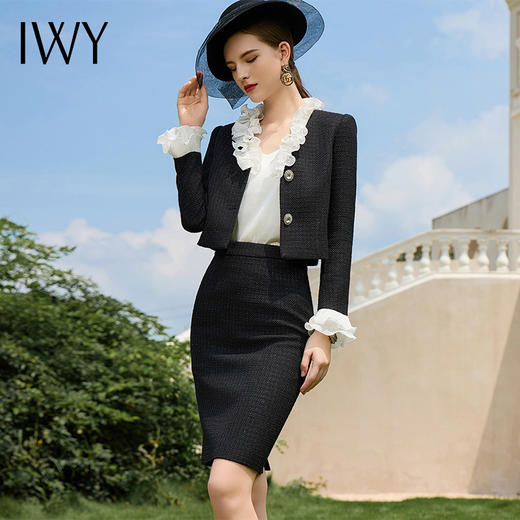 IWY/黑色小香风西装套装女秋冬新款西服两件套名媛时尚正装套裙CS1912 商品图3