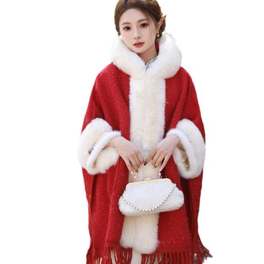 冬款古风披肩，新年大毛领纯色外套加厚保暖斗篷流苏外搭MLS-135 商品图4