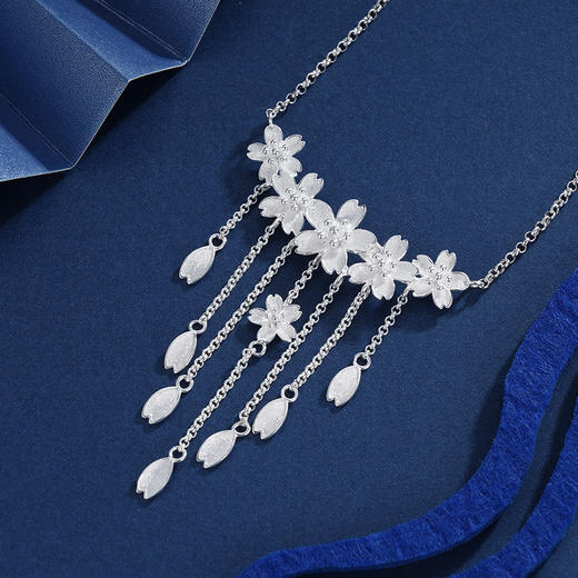 子佩集S990银【白雪深春】套链项链【MXTL017】花丝花朵流苏2401 商品图0