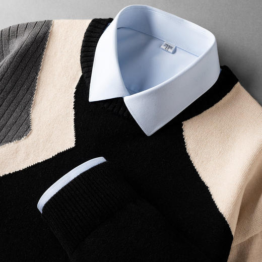 27DKLQ2310【撞色拼接】罗蒙时尚针织衫男休闲男士针织衫舒适打底衫男毛衫男毛衣 商品图3