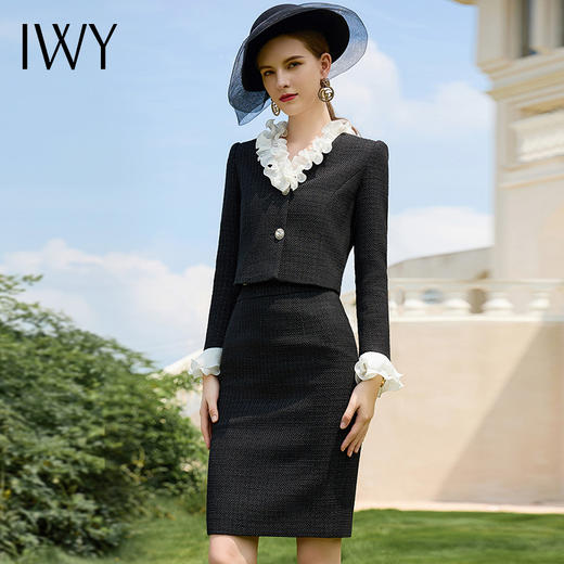 IWY/黑色小香风西装套装女秋冬新款西服两件套名媛时尚正装套裙CS1912 商品图5