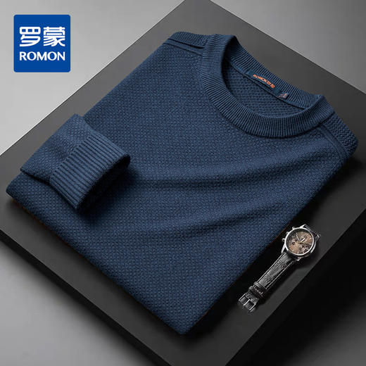 【加厚含羊毛】罗蒙秋冬菠萝提花毛衣男保暖针织衫男舒适打底衫男士毛衣男 商品图0