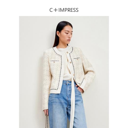 西嘉C+IMPRESS/西嘉千金玛德琳小香风外套女短款羊毛花呢拼接醋酸上衣WT2401029 商品图3