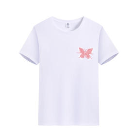 【99元任选3件】夏季新款粉色线条蝴蝶纯色百搭短袖双纱精梳棉女款T恤  603#-036
