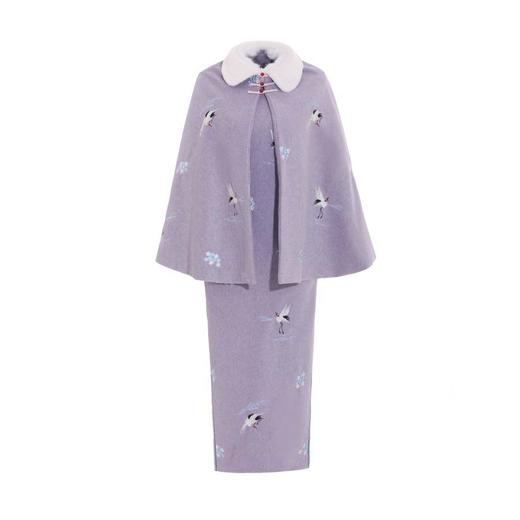 LJQ-858紫色旗袍秋冬毛呢刺绣两件套，高端大气长款改良版连衣裙 商品图4