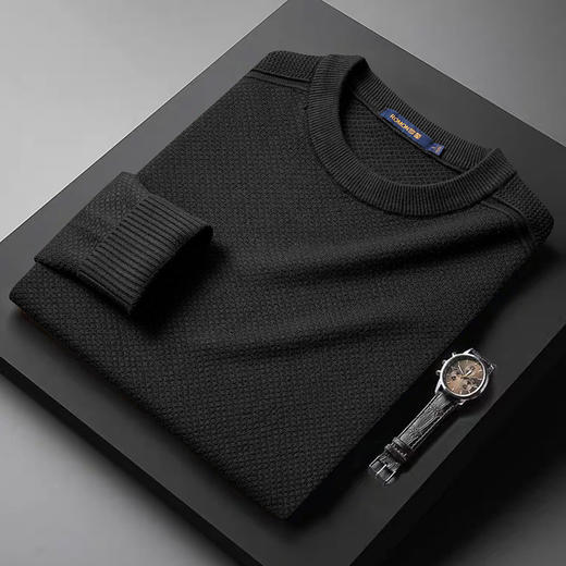 【加厚含羊毛】罗蒙秋冬菠萝提花毛衣男保暖针织衫男舒适打底衫男士毛衣男 商品图5