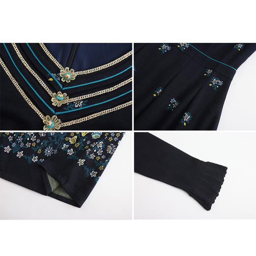 司歌刺绣针织弹力拼接毛织长袖显瘦复古中式A881046 商品图1