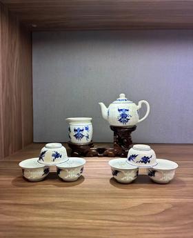 景德镇陶瓷 国瓷红叶 8头手绘福寿双全茶具