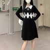 春秋新款【韩系学院风 polo领菱格】拼接假两件 长袖针织连衣裙 商品缩略图5