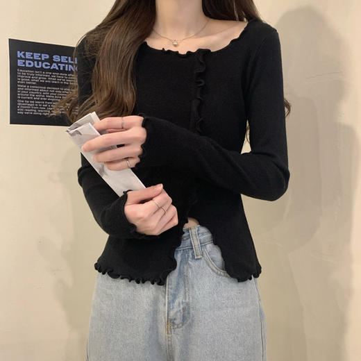春秋款【木耳边打底衫女 洋气内搭针织衫毛衣】不规则设计感 长袖别致上衣 商品图6