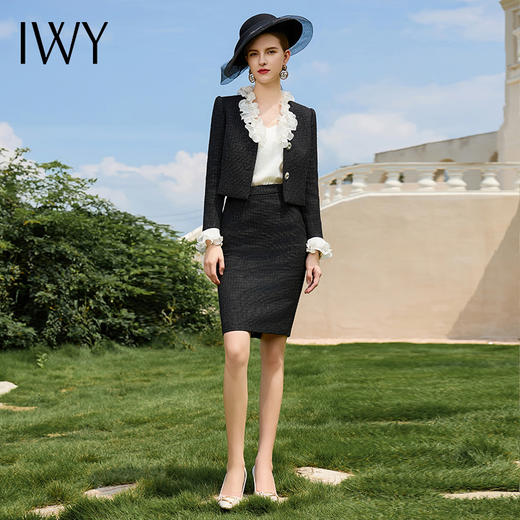IWY/黑色小香风西装套装女秋冬新款西服两件套名媛时尚正装套裙CS1912 商品图0