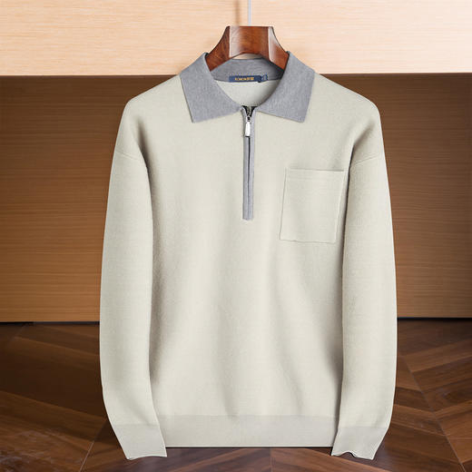 【膨体速暖仿羊绒】罗蒙男士秋冬撞色领polo衫男长袖毛衫男针织衫男卫衣 商品图1