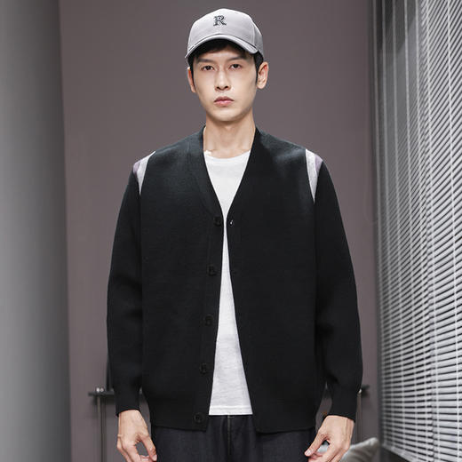 【撞色设计】罗蒙秋冬男士经典针织开衫男时尚百搭针织外套男舒适男针织衫 商品图1