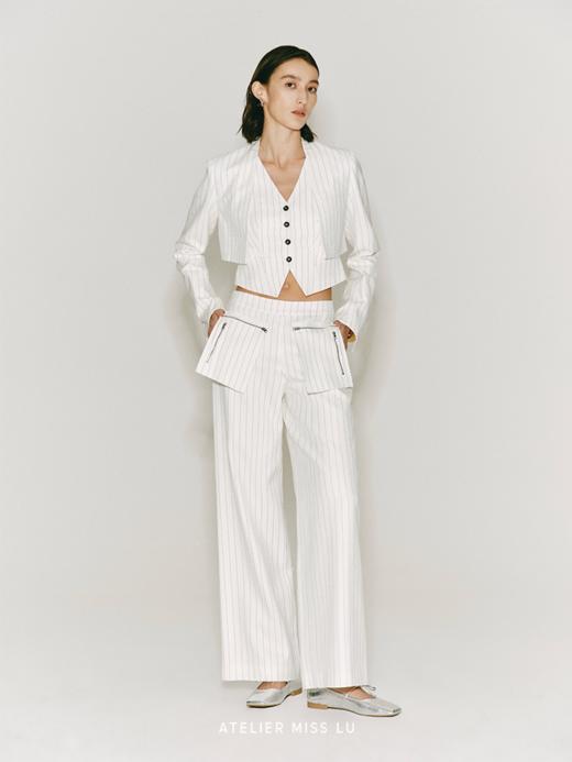 【风筝线条】可拆卸拉链口袋醋酸阔腿长裤 商品图0