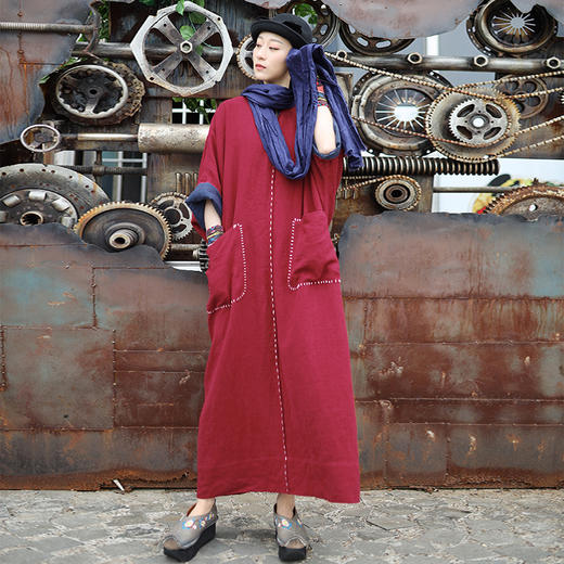 普渡手工双色长袍裙 商品图0