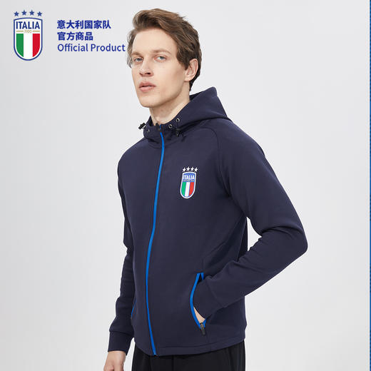 意大利国家队官方商品 | 深蓝训练健身足球运动修身连帽外套球迷 商品图1