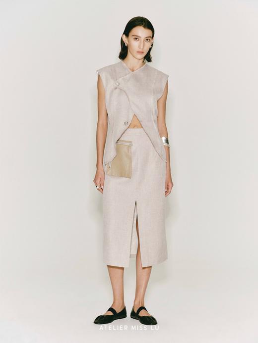 【艾琳】可拆卸口袋拼接前开叉直身半裙 商品图1