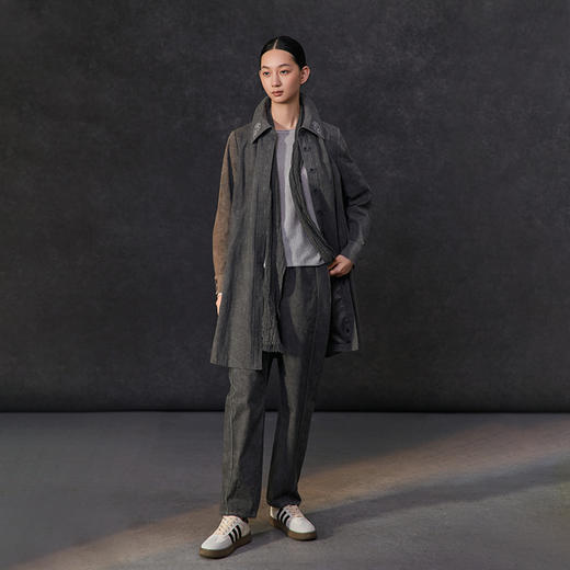 Famecoco松紧腰复古做旧炒色直筒裤女高腰百搭休闲长裤FAC1GA003 商品图4