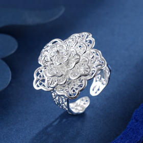 子佩集S990银牡丹戒指【MD11-1】花丝2401