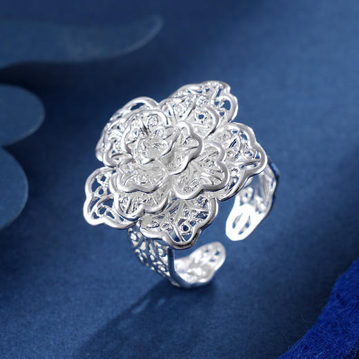 子佩集S990银牡丹戒指【MD11-1】花丝2401 商品图0