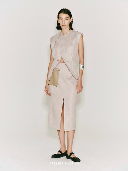 【艾琳】可拆卸口袋拼接前开叉直身半裙 商品图2