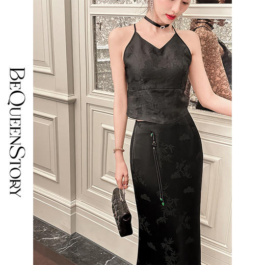 BeQueenStory【浮华世界】100桑蚕丝香云纱时髦性感蕾丝提花吊带女 商品图4