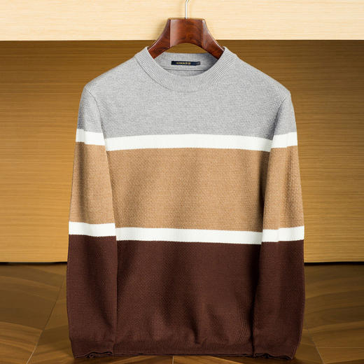 罗蒙秋冬时尚撞色男士毛衣舒适透气柔软毛衣男休闲潮流百搭基础针织衫男 商品图1