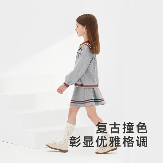 英氏官方旗舰女童套装春秋学院风休闲运动卫衣卫裤两件装 商品图1