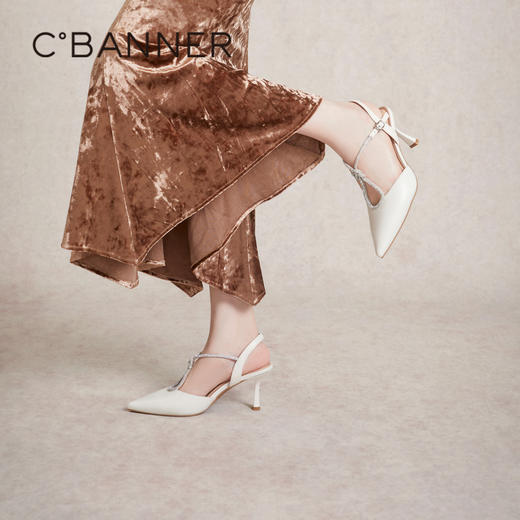 千百度羊皮高跟鞋夏季尖头细跟后空绝美时装半凉鞋女通勤A24241112 商品图2