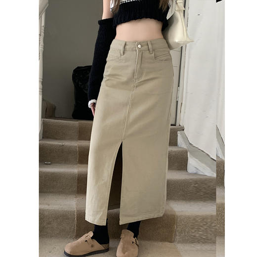 2025早春【新款开叉 牛仔半身裙女】高腰宽松 中长款 包臀a字裙 商品图7