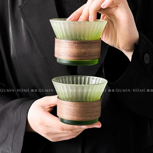 小众渐变绿竖纹玻璃杯家用喝水杯子高级感轻奢咖啡杯冷饮杯 商品图1