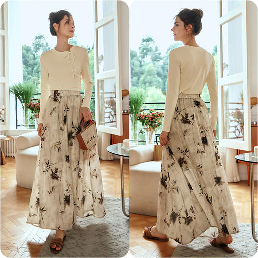 OLrain欧芮儿法式碎花半身裙女早春2024年新款新中式文艺别致长裙 商品图4