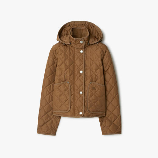 BURBERRY 巴宝莉 女士及腰短款绗缝尼龙连帽棉服 棕色 8077663 A8739 商品图0