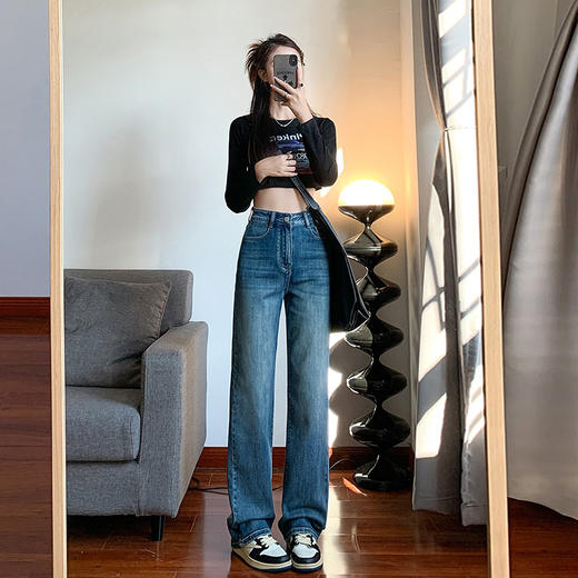 早春新款【直筒裤牛女仔裤女 修身百搭】弹力显瘦 烟管时尚小裤腿裤 商品图1