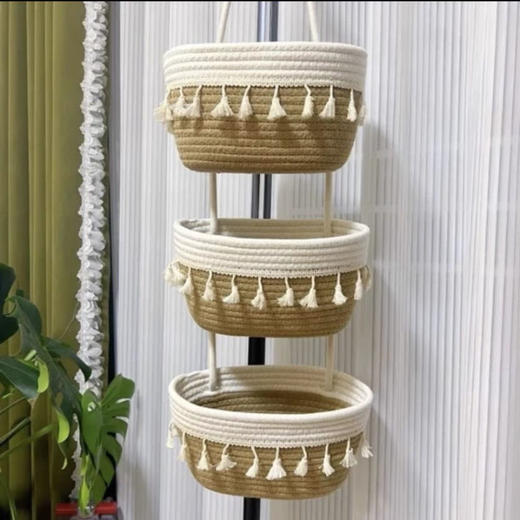 可爱圣诞树创意储物手工家用三连挂门后装饰口罩钥匙流苏三层挂篮 商品图3