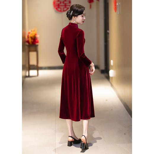 妈妈婚宴装礼服丝绒旗袍，喜婆婆婚礼喜服平时可穿气质高贵HY2308 商品图1