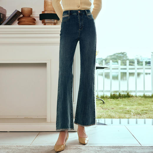 OLrain欧芮儿蓝色微喇牛仔裤女早春2024新款高腰显瘦百搭水洗长裤 商品图1