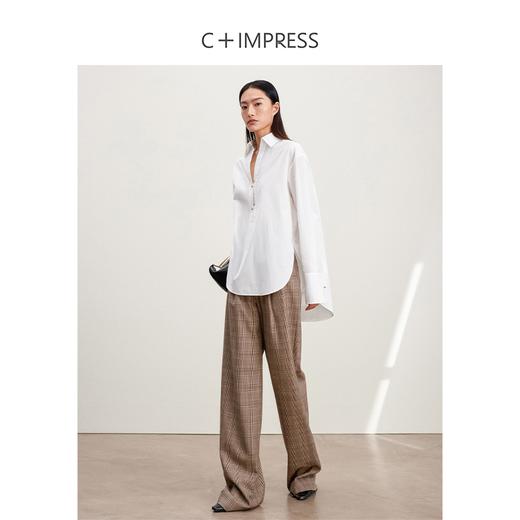 西嘉C+IMPRESS/西嘉白色新中式长袖衬衫女春纸片人宽松廓形新疆长绒棉CS2401014 商品图2