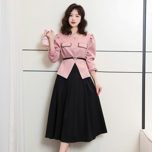 HRFS-7689春装上新韩版西服气质时尚干练小个子收腰显瘦高腰A裙两件套 商品图5