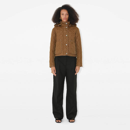 BURBERRY 巴宝莉 女士及腰短款绗缝尼龙连帽棉服 棕色 8077663 A8739 商品图1