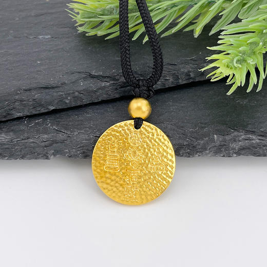 【限时克减150元】足金999.9 古法挂绳实心手工錾刻黄财神吊坠（含珠子）(ANWZGFDZ00122-1)（预售产品下单后不退款不退货不换货不补差价） 商品图1