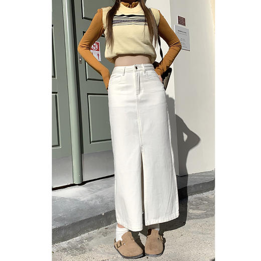 2025早春【新款开叉 牛仔半身裙女】高腰宽松 中长款 包臀a字裙 商品图5